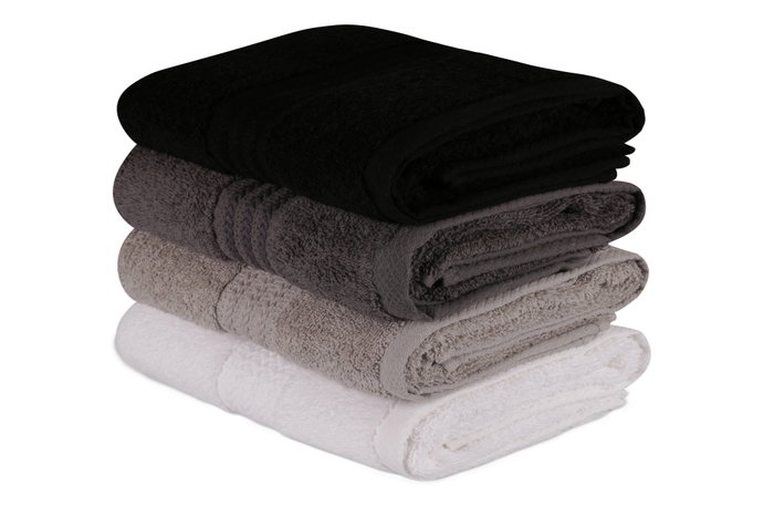 Aucune Juego de 4 toallas de mano - 50 x 90 cm - Blanco, Gris, Antracita, Negro